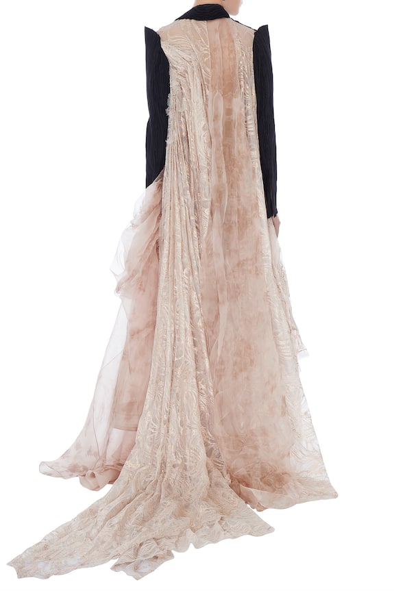 Bloni Pink Lace Flared Textured And Woven Gown 2