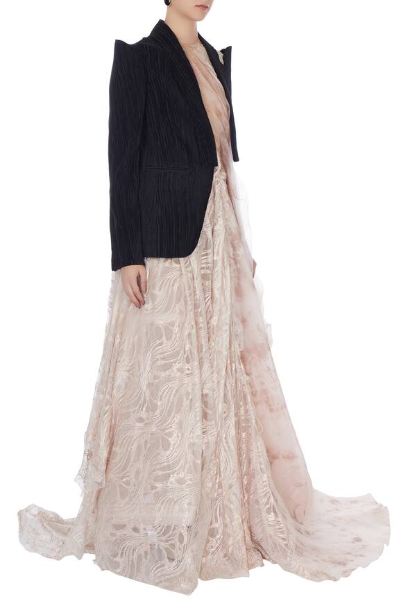 Bloni Pink Lace Flared Textured And Woven Gown 3