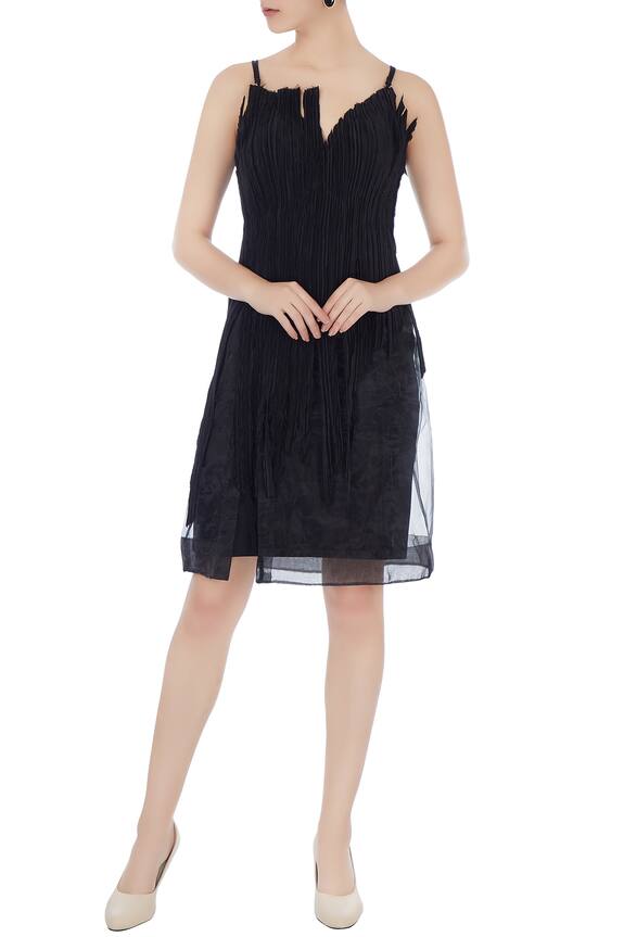 Bloni Black Linen Silk Dress 1