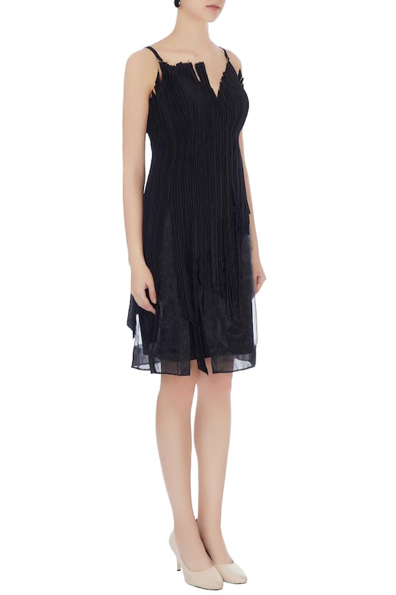 Bloni Black Linen Silk Dress 3
