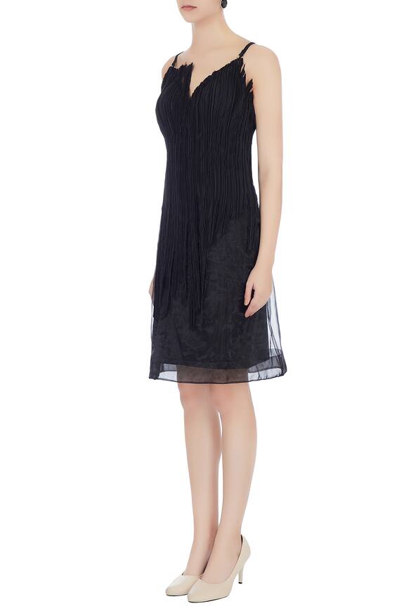 Bloni Black Linen Silk Dress 4