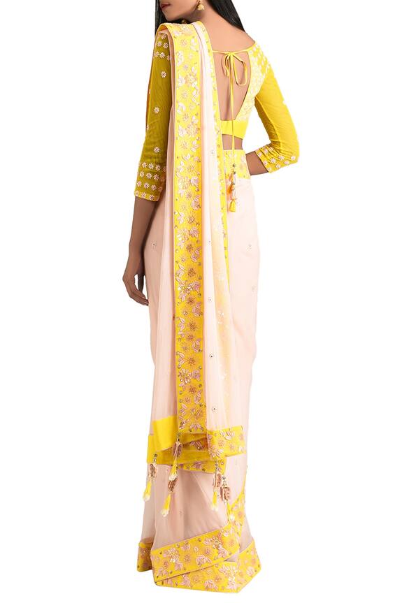 Madsam Tinzin Yellow Embroidered Saree With Blouse 2