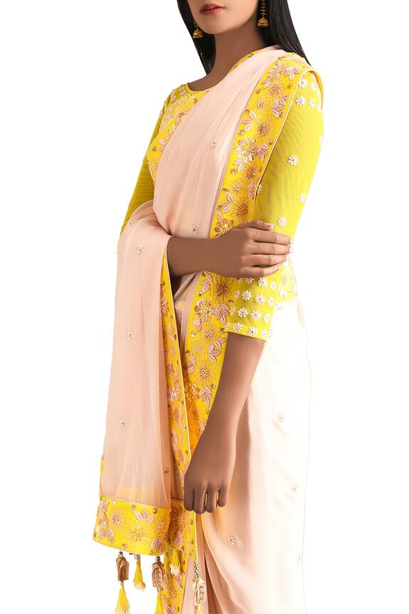 Madsam Tinzin Yellow Embroidered Saree With Blouse 3