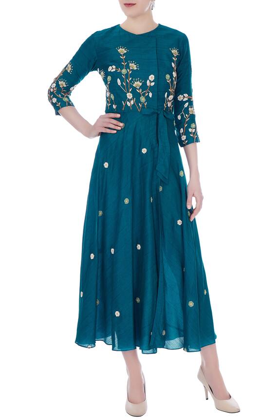 Nautanky Blue Thai Silk Overlap Midi Dress 1