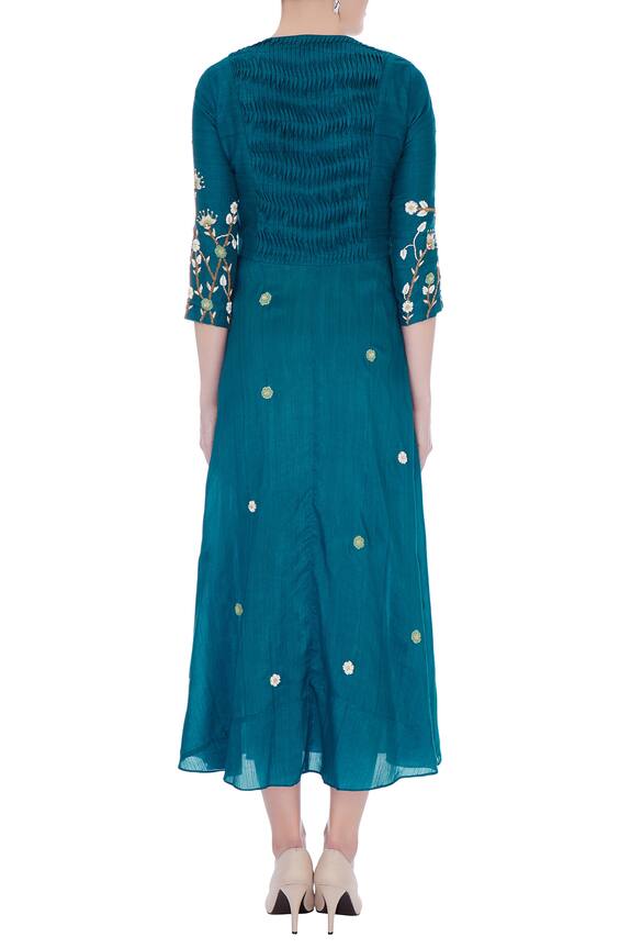 Nautanky Blue Thai Silk Overlap Midi Dress 2