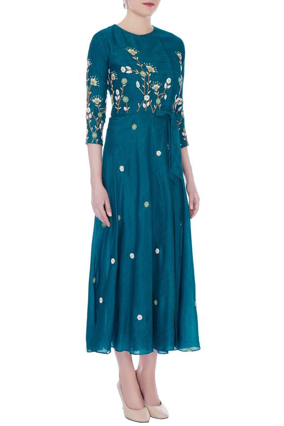 Nautanky Blue Thai Silk Overlap Midi Dress 3