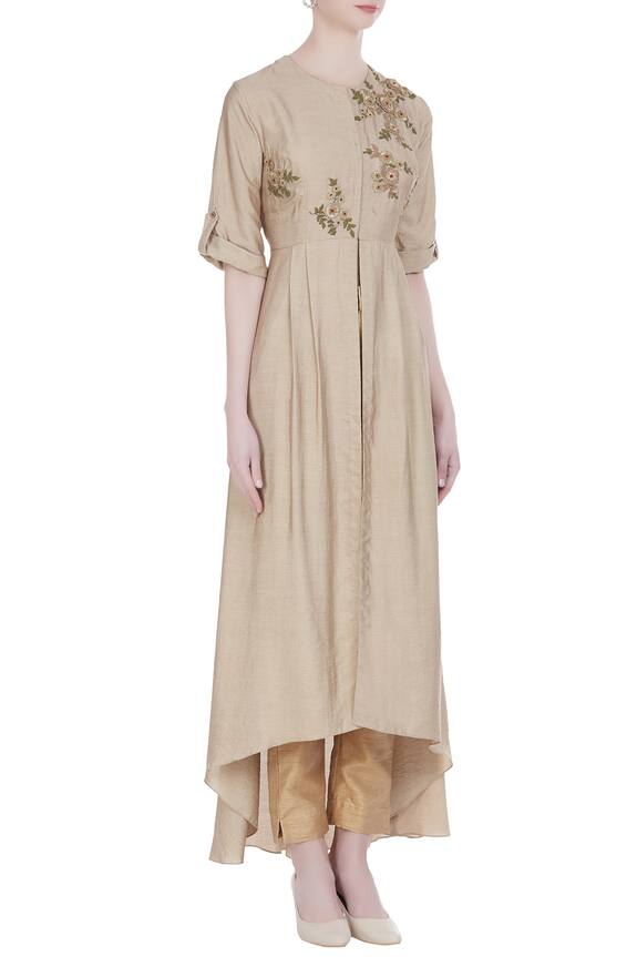 Joy Mitra Beige Embroidered Tunic With Front Slit 3
