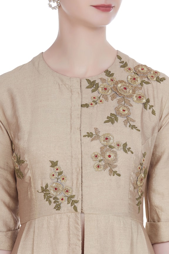 Joy Mitra Beige Embroidered Tunic With Front Slit 6