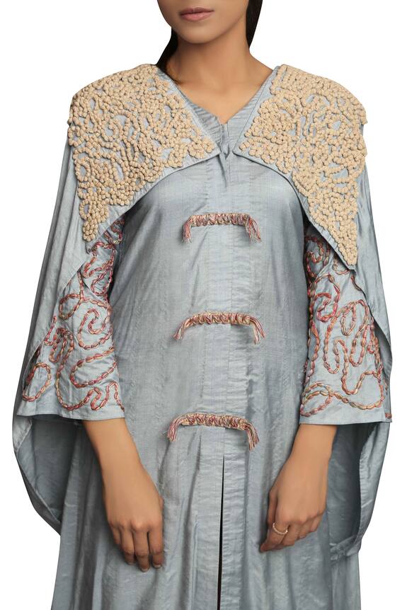 Priyam Narayan Grey Pure Handloom Draped Embroidered Dress 3