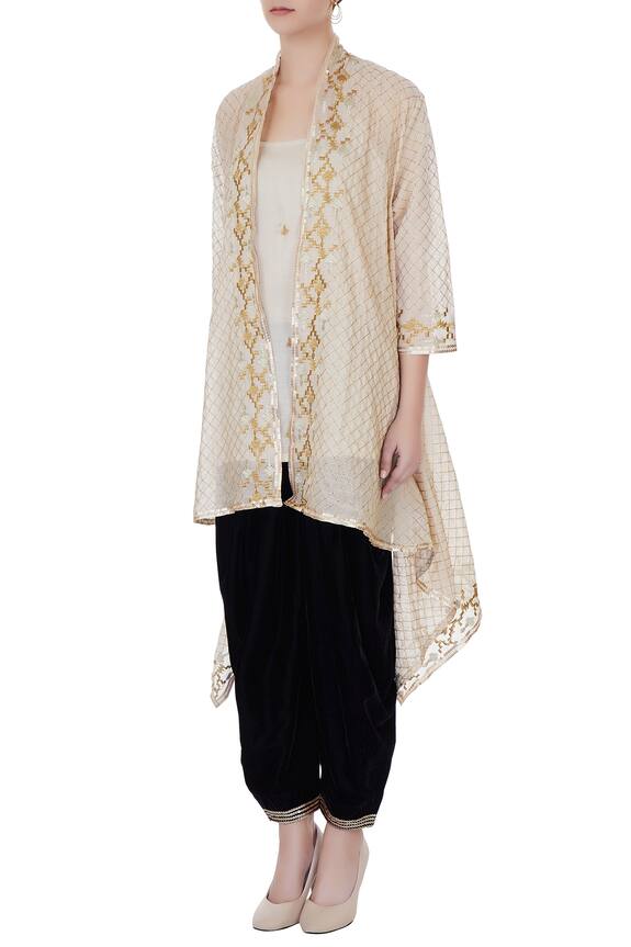 Kisneel by Pam Beige Embroidered Jacket And Pant Set 4