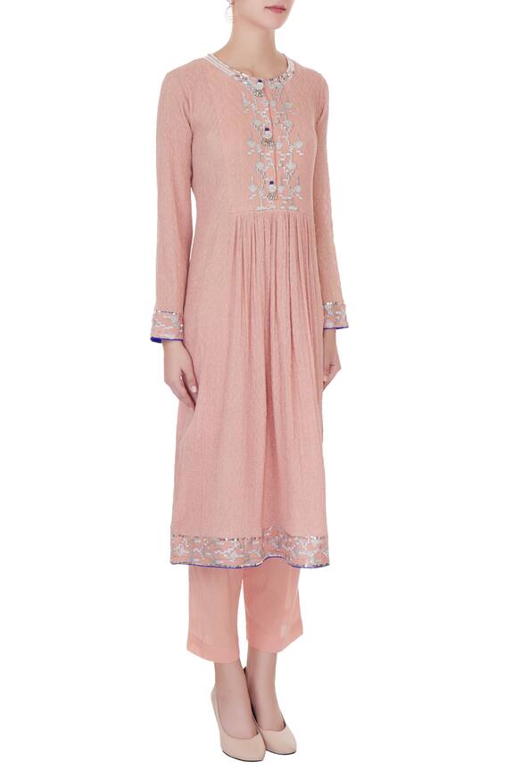 Kisneel by Pam Pink Embroidered Flared Kurta And Pant Set 3