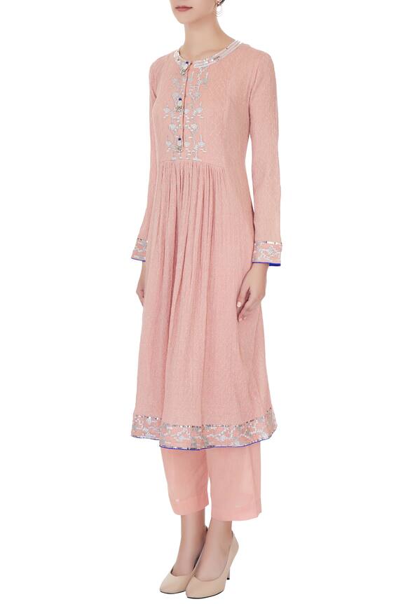 Kisneel by Pam Pink Embroidered Flared Kurta And Pant Set 4