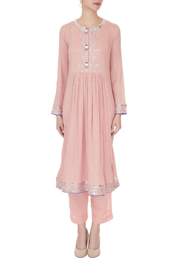 Kisneel by Pam Pink Embroidered Flared Kurta And Pant Set 5