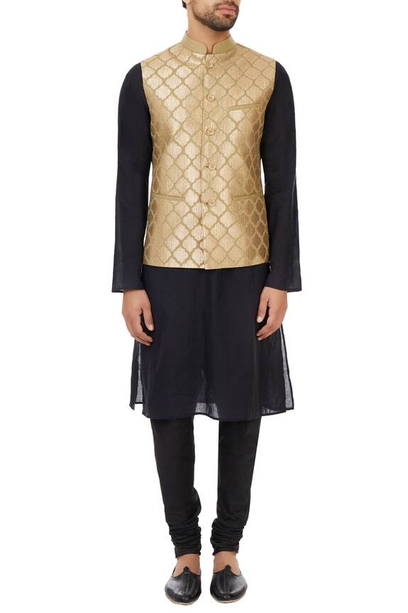 Mehraab Beige Mix Blend Poly Silk Embroidered Nehru Jacket 5