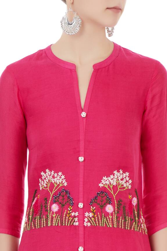 Desert Shine by Sulochana Jangir Pink Linen Georgette Asymmetric Embroidered Kurta And Palazzo Set 6