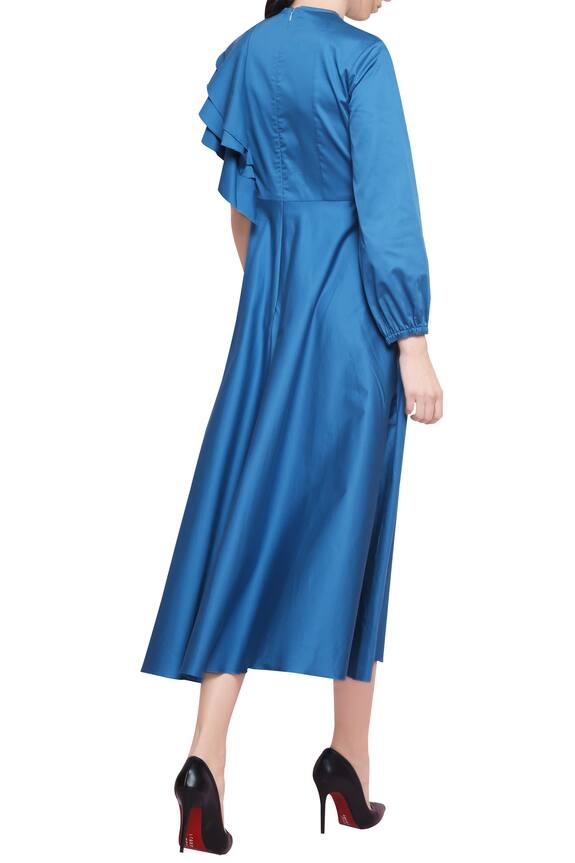 Manika Nanda Blue Cotton Satin Ruffle Midi Dress 2