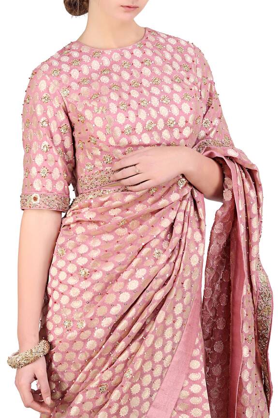 Nikasha Pink Chanderi Brocade Saree With Blouse 3