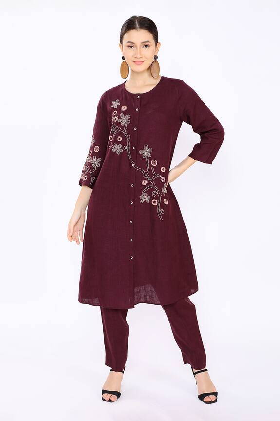 Linen Bloom Wine Linen Embroidered Tunic 0