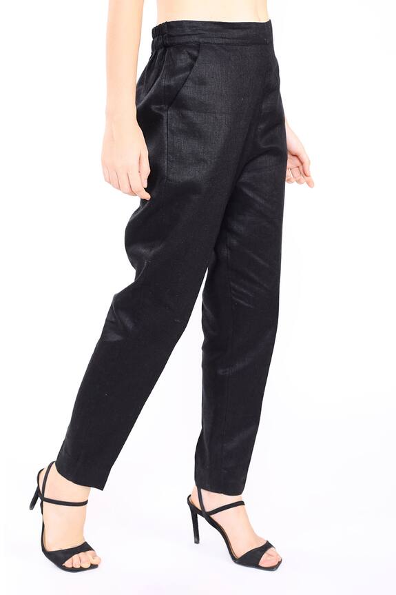 Buy Linen Bloom Black Linen Pant Online Aza Fashions