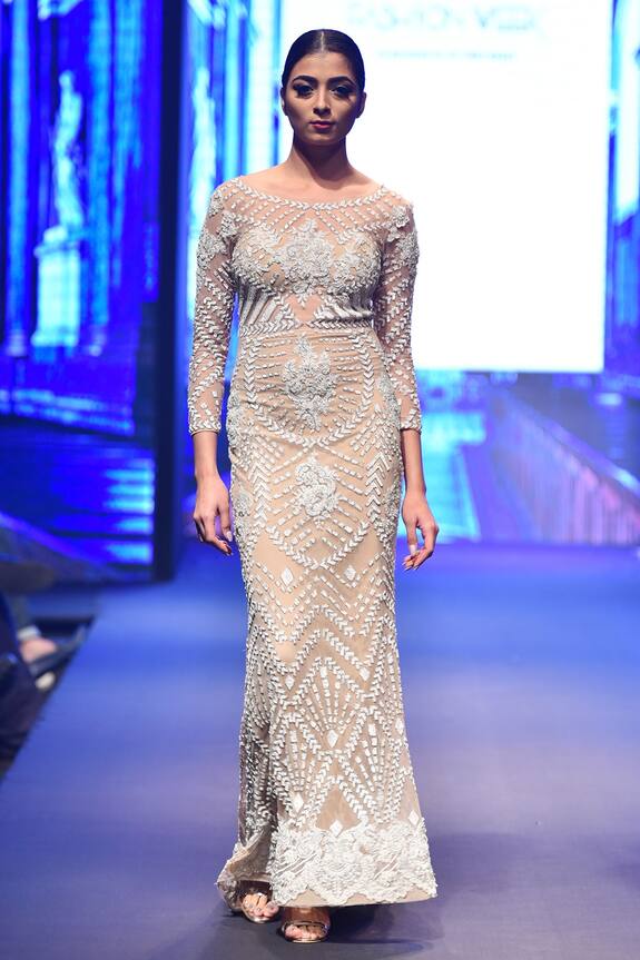 Reynu Taandon Beige Embellished Gown 1