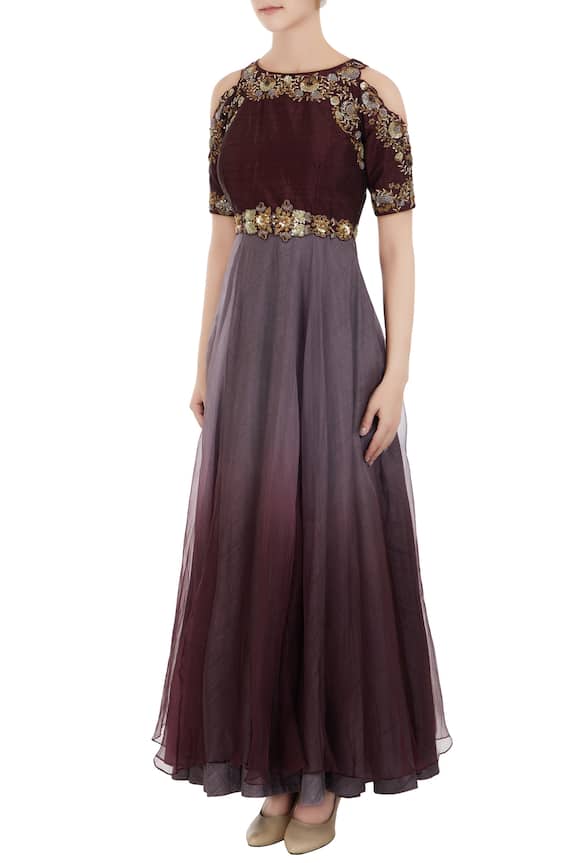 Daddy's Princess Wine Embroidered Anarkali Gown 4