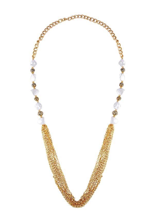 Shillpa Purii Gold And White Alloy Shell Pearl With Ball And Gold Chain Necklace 0