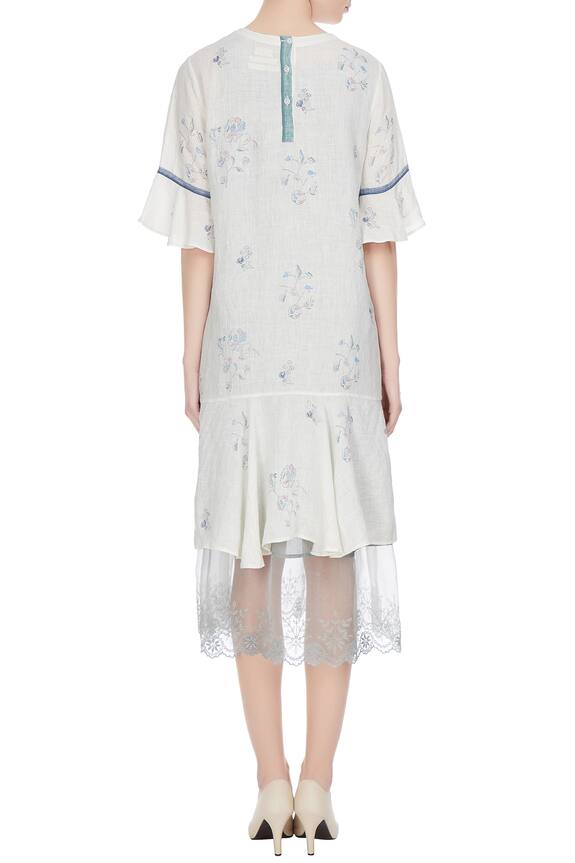 Eka White Linen Block Printed Dress 2