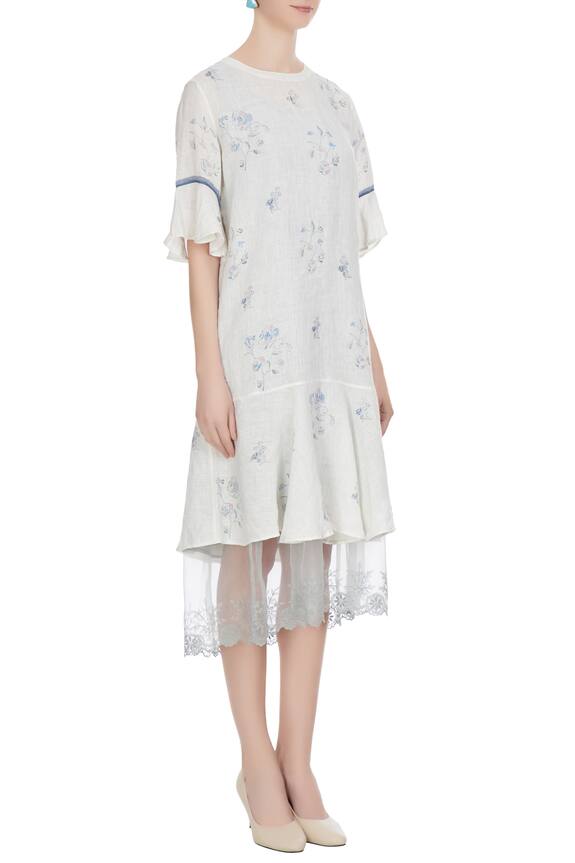 Eka White Linen Block Printed Dress 3