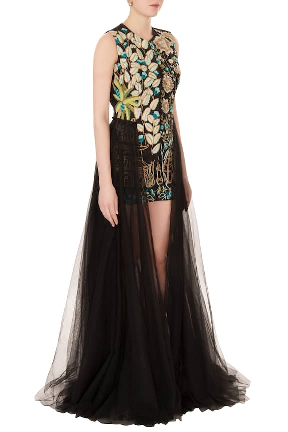 Aharin Black Embroidered Gown 3