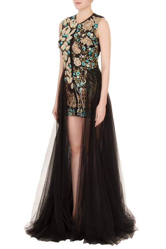 Aharin Black Embroidered Gown 4