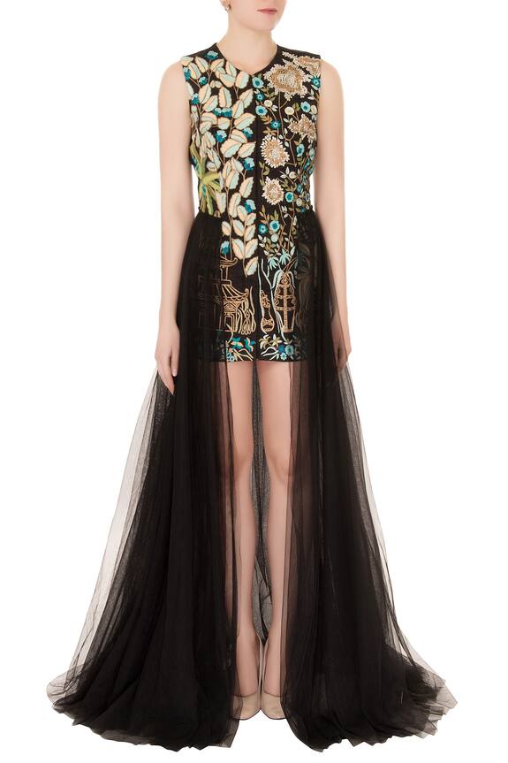 Aharin Black Embroidered Gown 5