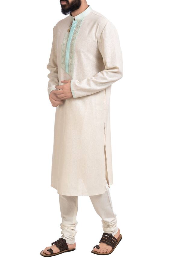 Buy Poonam Kasera White Matka Silk Embroidered Kurta And Churidar ...