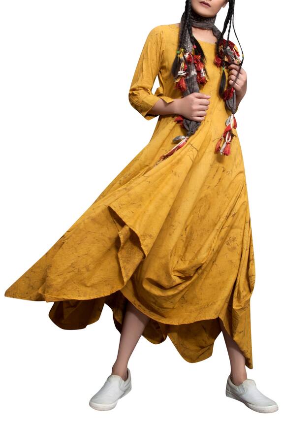 Bohame Yellow Cotton Asymmetric Dress 1