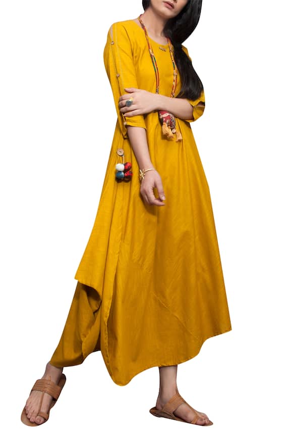 Bohame Yellow Cotton Asymmetric Dress 1