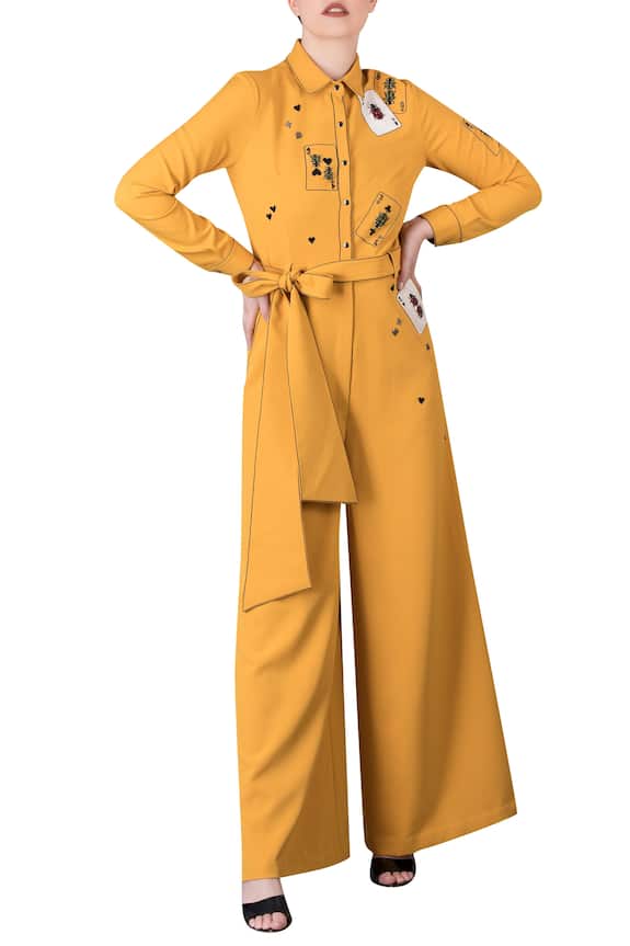 Buy Shahin Mannan Yellow Embroidered Jumpsuit Online Aza Fashions