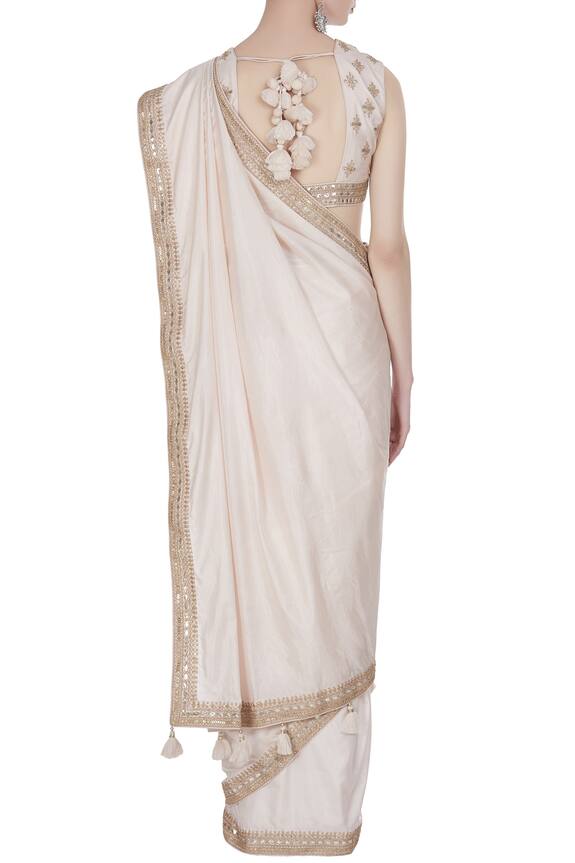 Punit Balana Pink Embroidered Sleeveless Blouse With Lace Border Saree. 2