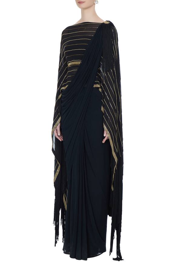 Pooja Rajpal Jaggi Black Concept Saree With Attached Pallu-drape And Blouse 4