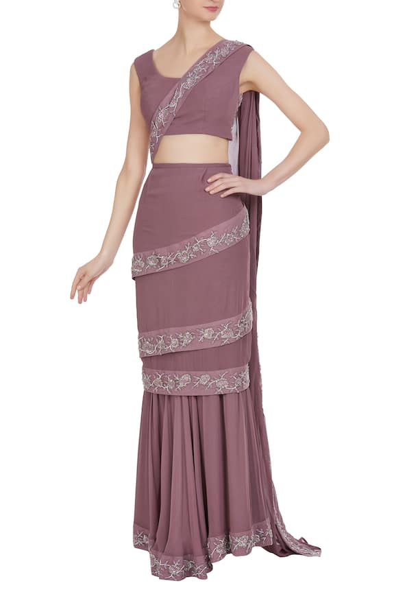 DiyaRajvvir Purple Embroidered Lace Pre-stitched Saree And Blouse 1