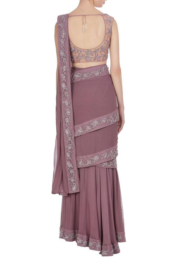 DiyaRajvvir Purple Embroidered Lace Pre-stitched Saree And Blouse 2