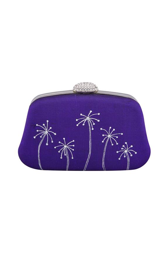 Crazy Palette Purple 3d Floral Patchwork And Hand-embroidered Clutch 3