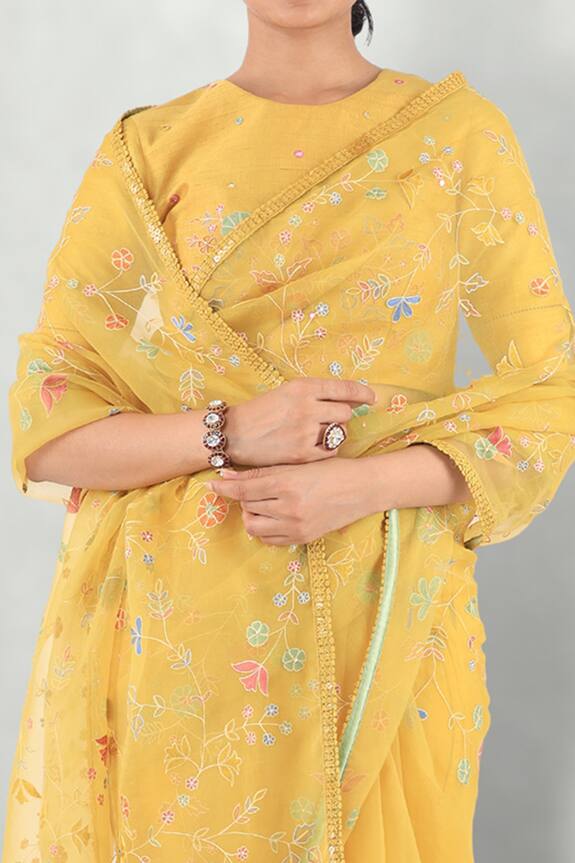 I am Design Yellow Silk Organza Embroidered Saree 6