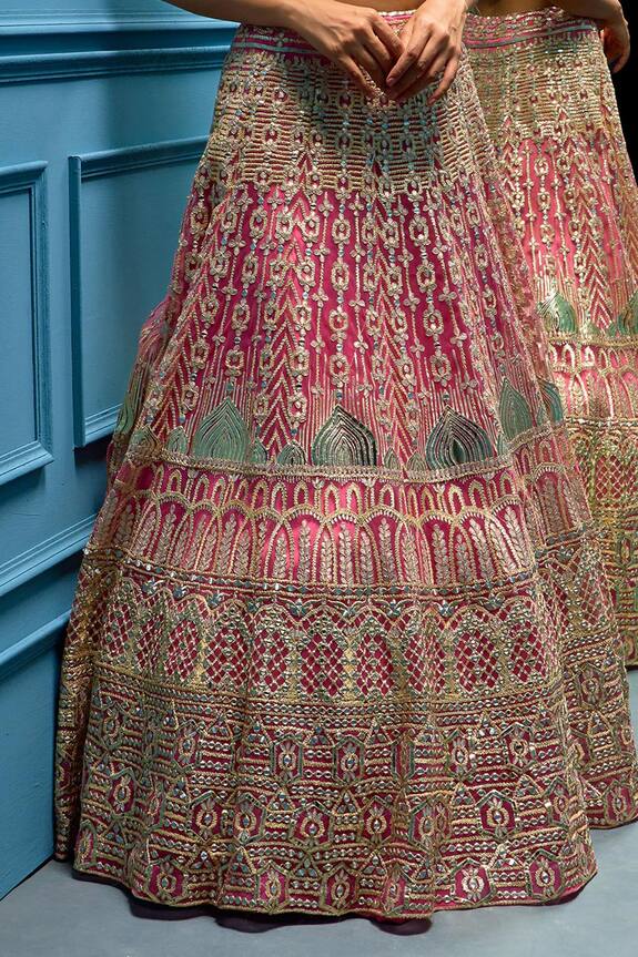 Angad Singh Pink Satin Embroidered Cape And Lehenga Set 5