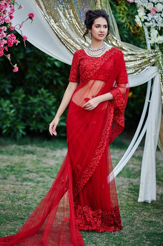 Suruchi Parakh Tussar Silk Net Embroidered Saree With Blouse 1