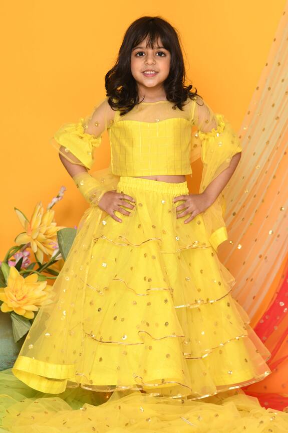 Saka Designs Yellow Embroidered Lehenga Set For Girls 5