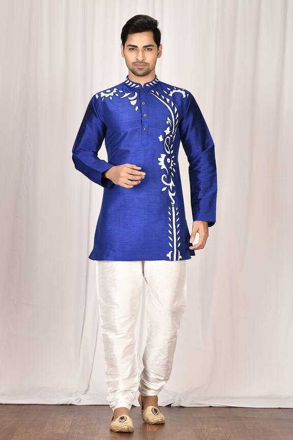 Aryavir Malhotra Blue Dupion Silk Applique Short Kurta 0