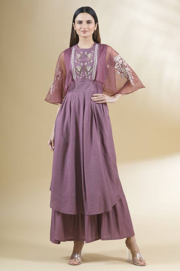 Adara Khan Purple Embroidered Chanderi Maxi Dress 3