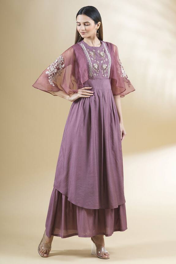 Adara Khan Purple Embroidered Chanderi Maxi Dress 1