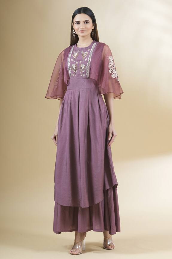 Adara Khan Purple Embroidered Chanderi Maxi Dress 5