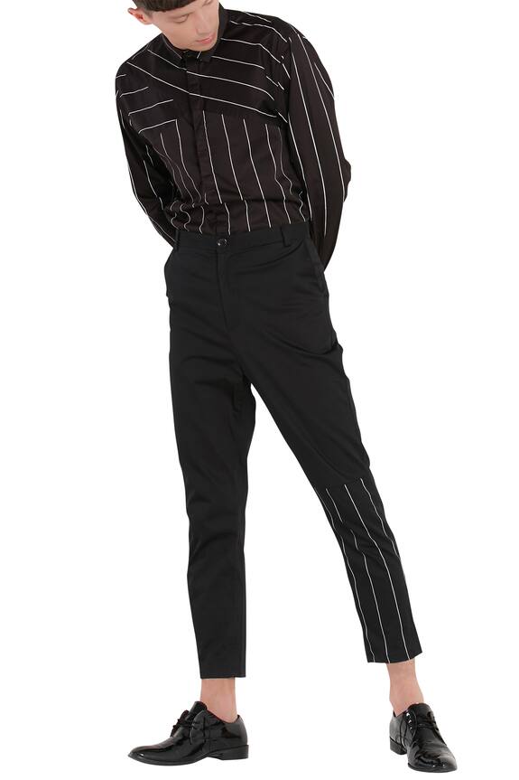 Son of A Noble Snob Black Trouser Pant With Stripe Detail 1
