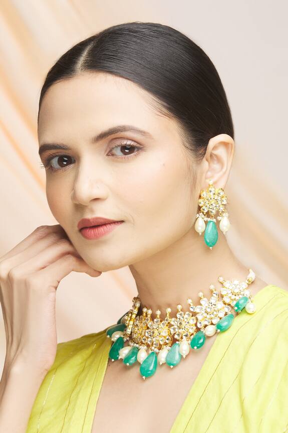 Vivinia Designer Jewellery Kundan Bead Drop Choker Jewellery Set 1
